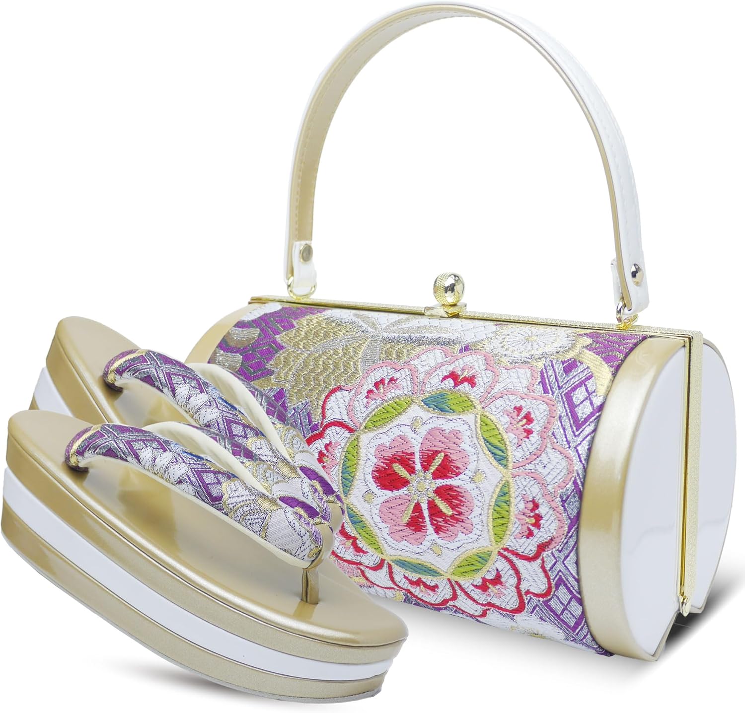 草履バッグセット モダン古典柄 帯地 厚底草履 24cm 03090 草履バッグ